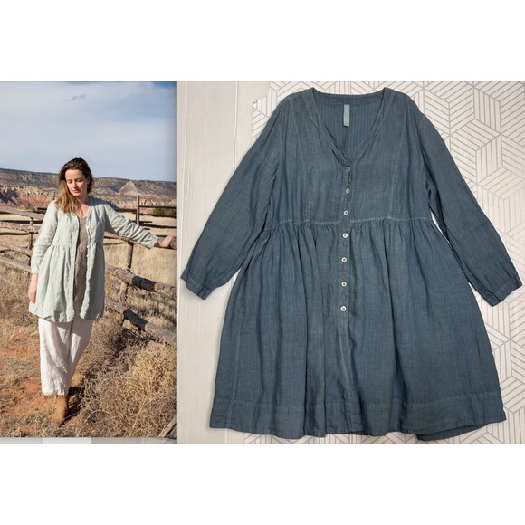 Homefrocks Handmade sizeS Linen Button Tie Back Dress Jacket Tunic Lagenlook z
